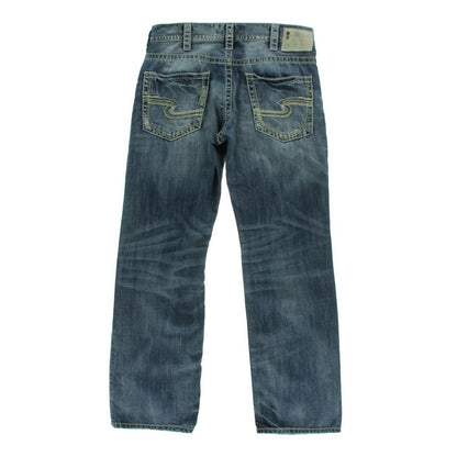 Silver Jeans Co. Mens Zac Whisker Wash Distressed Straight Leg Jeans