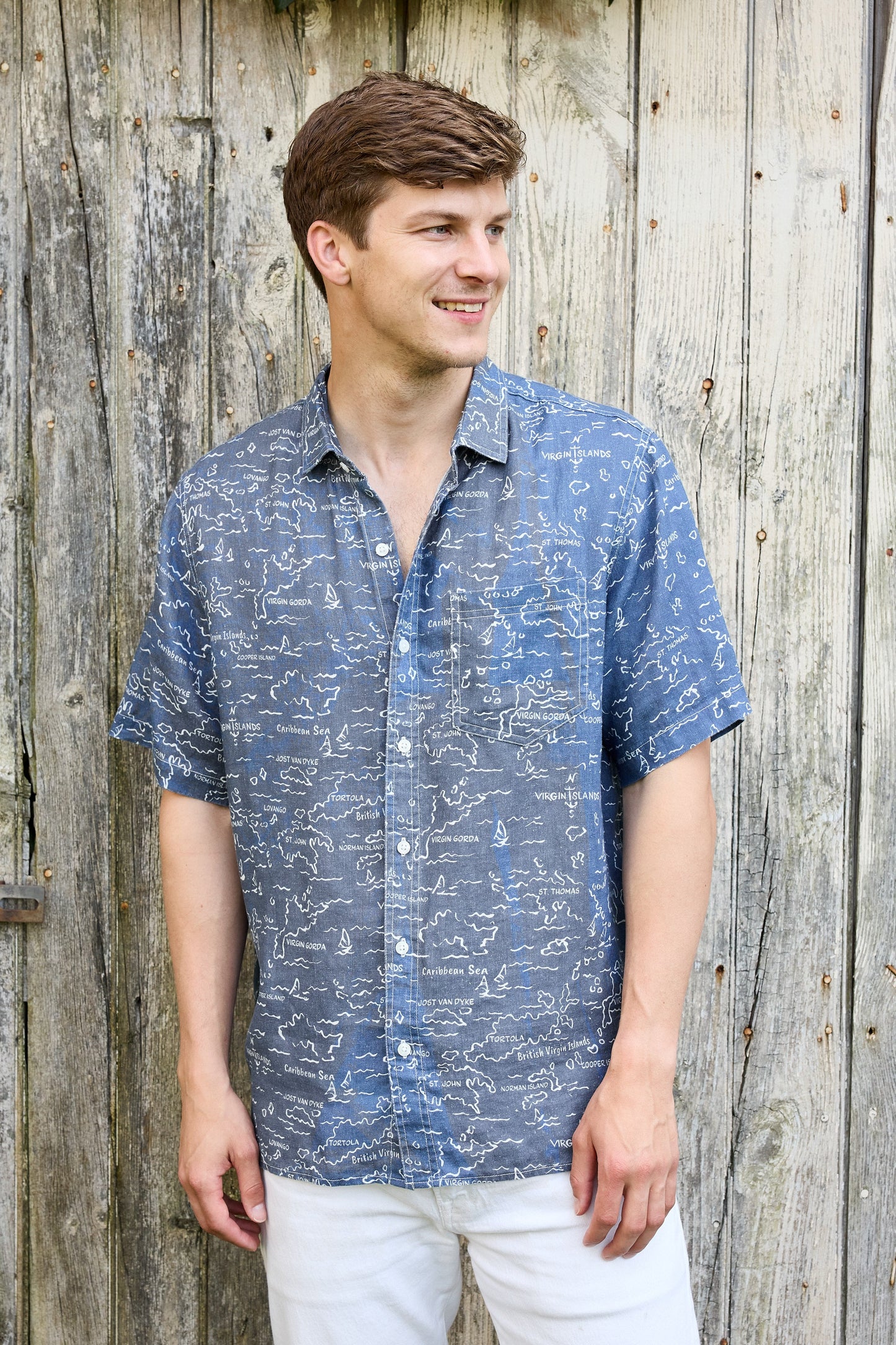 Irie Linen Shirt - VI Map Skipper Blue